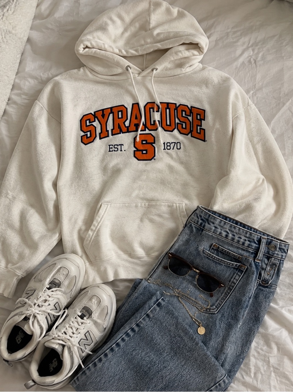 White Hoodie with Orange Syracuse Applique